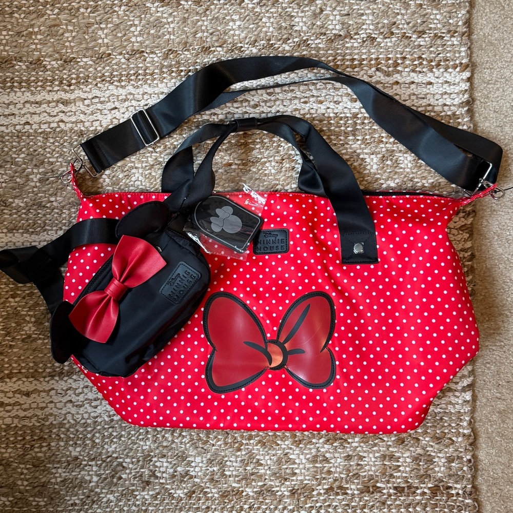 Disney MINNIE MOUSE 3 Piece SET Duffle & Fanny Bag NWT!